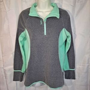 Reebok Fleece 1/4 Zip Pullover Jogger/Top Women's Medium Gray/Mint Back Pocket